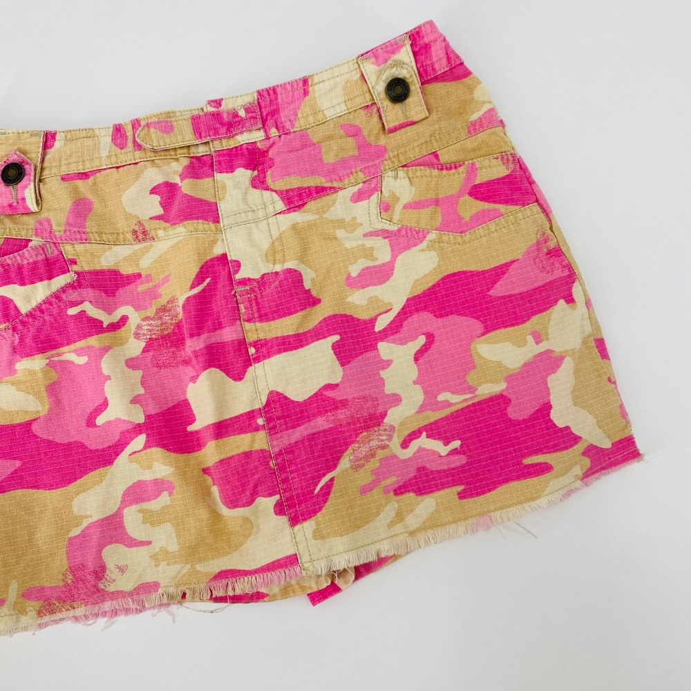 Y2K Route 66 Skort Women 16 Pink Camo Ripstop Raw Hem Mini Skirt